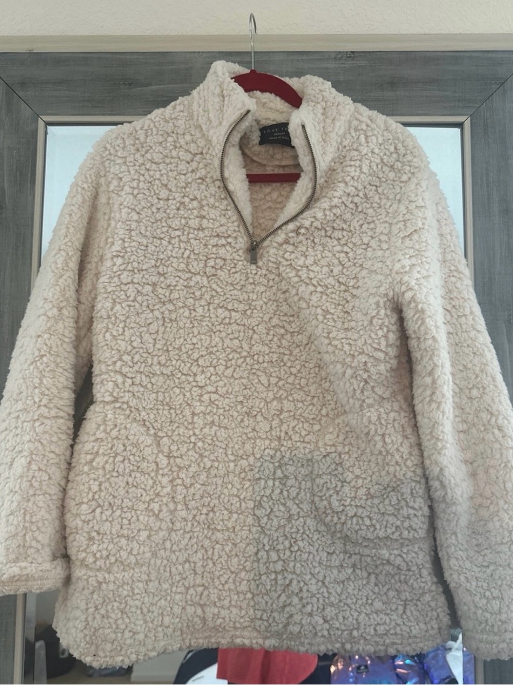 Love Tree Cream Sherpa Half-Zip Teddy Jacket